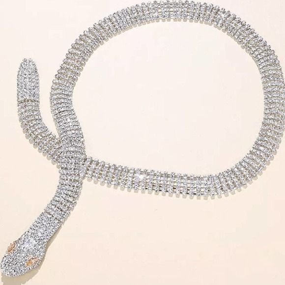 NEW CRYSTAL SNAKE SERPENT WHITE GOLD VINTAGE CHOKER NECKLACE - Picture 10 of 12
